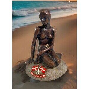 Little Mermaid On Rock Figurine Hans Christian Andersen Vtg Fairytale Kobenhavn